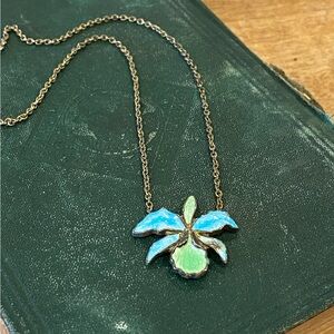 Vintage cloisonné orchid necklace flower jewelry orchids vintage necklace